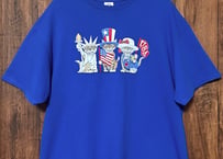 ネコ 猫 ねこ Tシャツ 半袖 青 ブルー USA アメリカン レトロ 個性的 かわいい ヴィンテージ used vintage 古着/club723(N467)