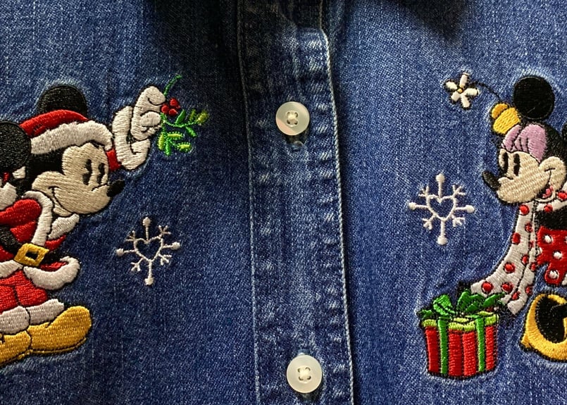 ディズニー クリスマス 刺繍 デニム シャツ ミッキー ミニー