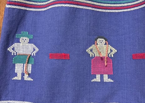 グアテマラ ガテマラ ロング スカート 刺繍 手刺繍 手織り 青 ブルー 人形 ヴィンテージ カラフル エスニック レトロ おしゃれ かわいい 古着/club723 クラブ723(N774)