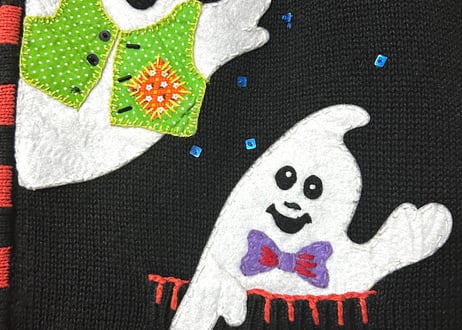 ハロウィン ハロウィーン ニットベスト おばけ 黒 刺繍 装飾 星 月 ファンシー レトロ 個性的 かわいい ヴィンテージ USA 古着/club723 クラブ723(N708)
