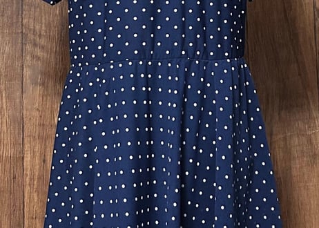 ドット柄 水玉 ワンピース 紺 ネイビー ヴィンテージ レトロ クラシカル ロマンチック ガーリー おしゃれ かわいい USA vintage used 古着/club723 クラブ723(N698)
