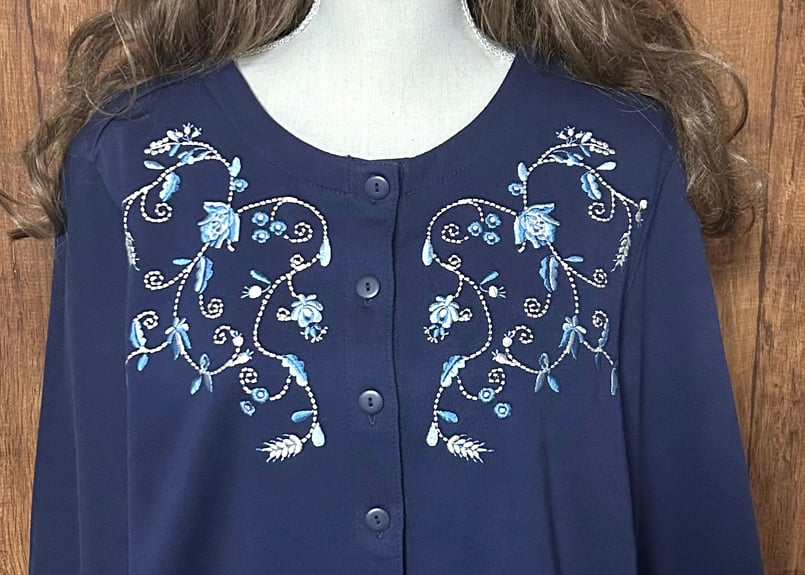 刺繍 スウェット スエット カーディガン 花 紺 ネイビー レトロ 刺繍 スウェット スエット カーディガン 花 紺 ネイビー レトロ
