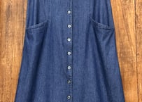 デニム ロング マキシ ワンピース ジャンパースカート 袖なし ボタン ポケット レトロ カントリー おしゃれ かわいい ヴィンテージ vintage used 古着/club723(N526)