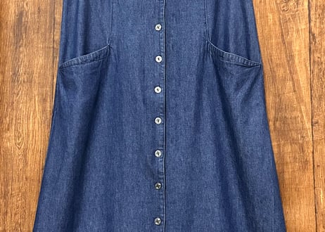 デニム ロング マキシ ワンピース ジャンパースカート 袖なし ボタン ポケット レトロ カントリー おしゃれ かわいい ヴィンテージ vintage used 古着/club723(N526)
