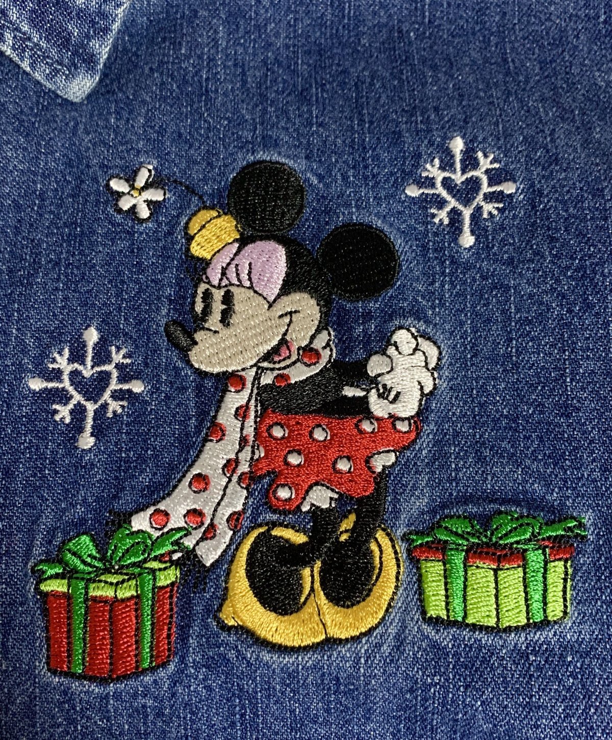 ディズニー クリスマス 刺繍 デニム シャツ ミッキー ミニー