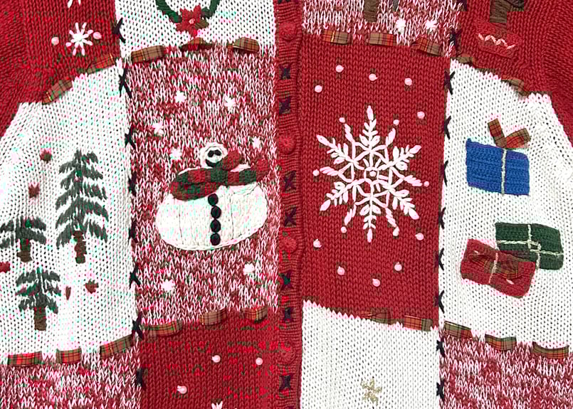 クリスマス アグリー ニット カーディガン カーデ 赤 刺繍 スノーマン