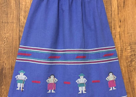 グアテマラ ガテマラ ロング スカート 刺繍 手刺繍 手織り 青 ブルー 人形 ヴィンテージ カラフル エスニック レトロ おしゃれ かわいい 古着/club723 クラブ723(N774)