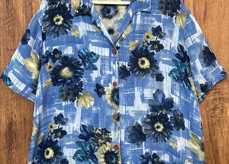 購入さん専用青色シャツ 52 番 花柄 シャツ 半袖 青 水色 ゆったり 大きめ 大きい 涼しい