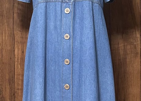 デニム ロング ワンピース 花 装飾 半袖 ヴィンテージ レトロ カントリー ガーリー おしゃれ かわいい USA 古着/club723 クラブ723(N673)