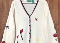 刺繍 ニット カーディガン 長袖 ゴルフ 白 コットン 綿 レトロ カントリー おしゃれ かわいい ヴィンテージ 古着/club723 クラブ723(N768)