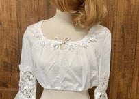 ヨーロッパ　チロル　ロマンチック　白　レース　ブラウス　ガーリー　カントリー　レトロ　ヴィンテージ  vintage ユーズド used 古着/ club723 (N11)