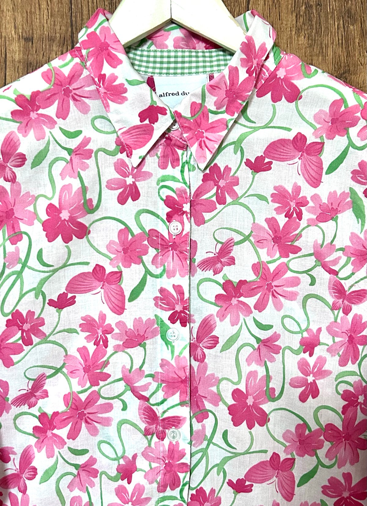 花 蝶 柄 シャツ 七分袖 七分 ピンク 涼しい 軽い カラフル レトロ