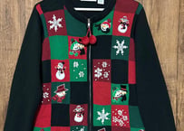 刺繍 ニット カーディガン スノーマン 雪だるま 雪 冬 クリスマス カラフル ファンシー おしゃれ かわいい ヴィンテージ vintage used 古着/club723 クラブ723(N724)