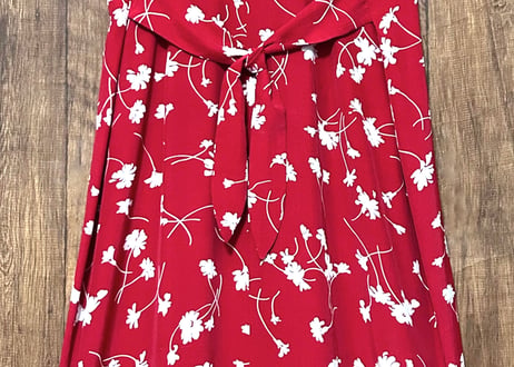 ロング マキシ ワンピース 花 フラワー 半袖 ボタン 赤 レトロ カラフル 個性的 おしゃれ かわいい ヴィンテージ vintage used 古着/club723 クラブ723(N658)