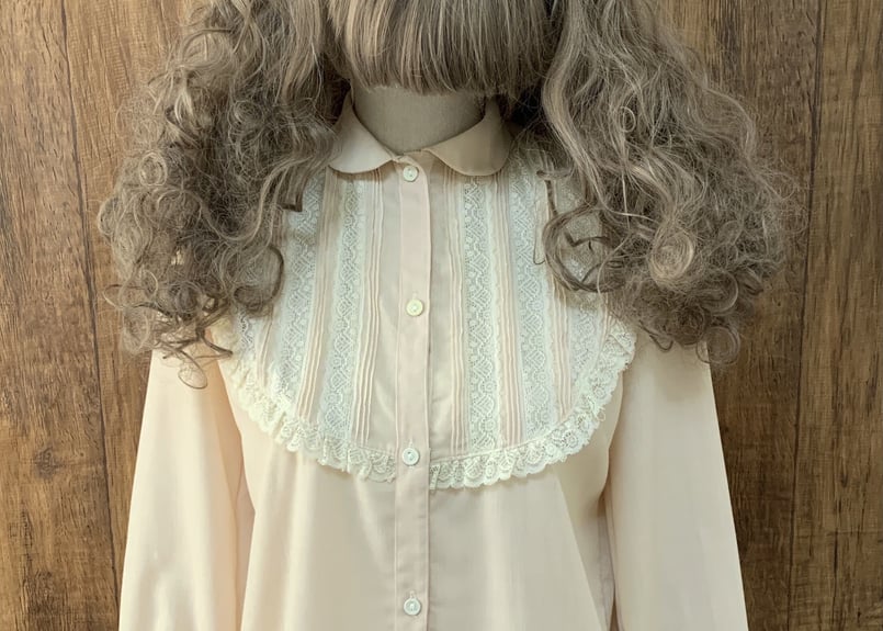 レース ブラウス ベージュ 長袖 ヴィンテージ vintage 古着 クラシカル