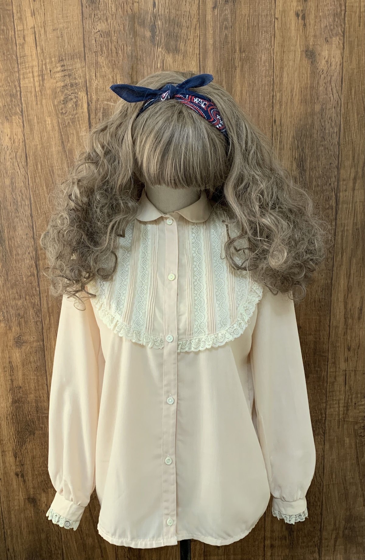 レース ブラウス ベージュ 長袖 ヴィンテージ vintage 古着 クラシカル 
