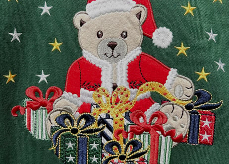クリスマス スウェット トレーナー くま テディベア 刺繍 サンタ プレゼント 星 緑 グリーン かわいい ヴィンテージ vintage used 古着/club723 クラブ723(N591)