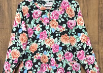 花柄 シャツ バラ 長袖 丸襟 カラフル レトロ 個性的 派手柄 おしゃれ かわいい ヴィンテージ used vintage 古着/club723 クラブ723(N638)