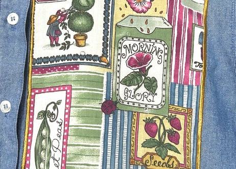 シャンブレー シャツ 花 果物 いちご 蝶 デニム 長袖 レトロ カントリー おしゃれ かわいい USA ヴィンテージ used vintage 古着/club723 クラブ723(N566)