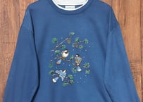 スウェット スエット トレーナー 鳥 ブルー 二重襟 レトロ カントリー ファンシー おしゃれ かわいい ヴィンテージ USA vintage used 古着/club723 クラブ723(N725)