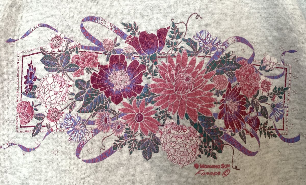 古着 vintage レトロ 薔薇 花 トレーナー スウェット 花 刺繍 スウェット スエット トレーナー ピンク おしゃれ 装飾