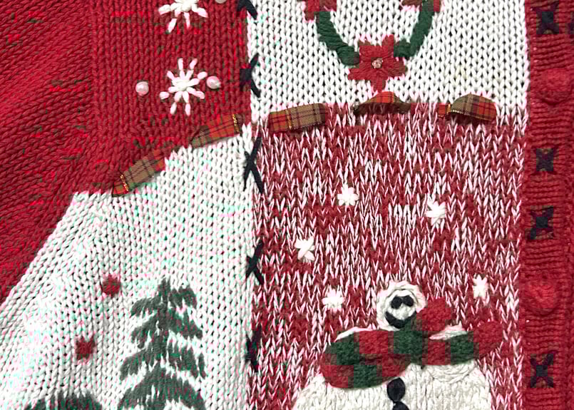 クリスマス　刺繍カーディガン　アグリーセーター　ヴィンテージ　赤 クリスマス アグリー ニット カーディガン カーデ 赤 刺繍 スノーマン