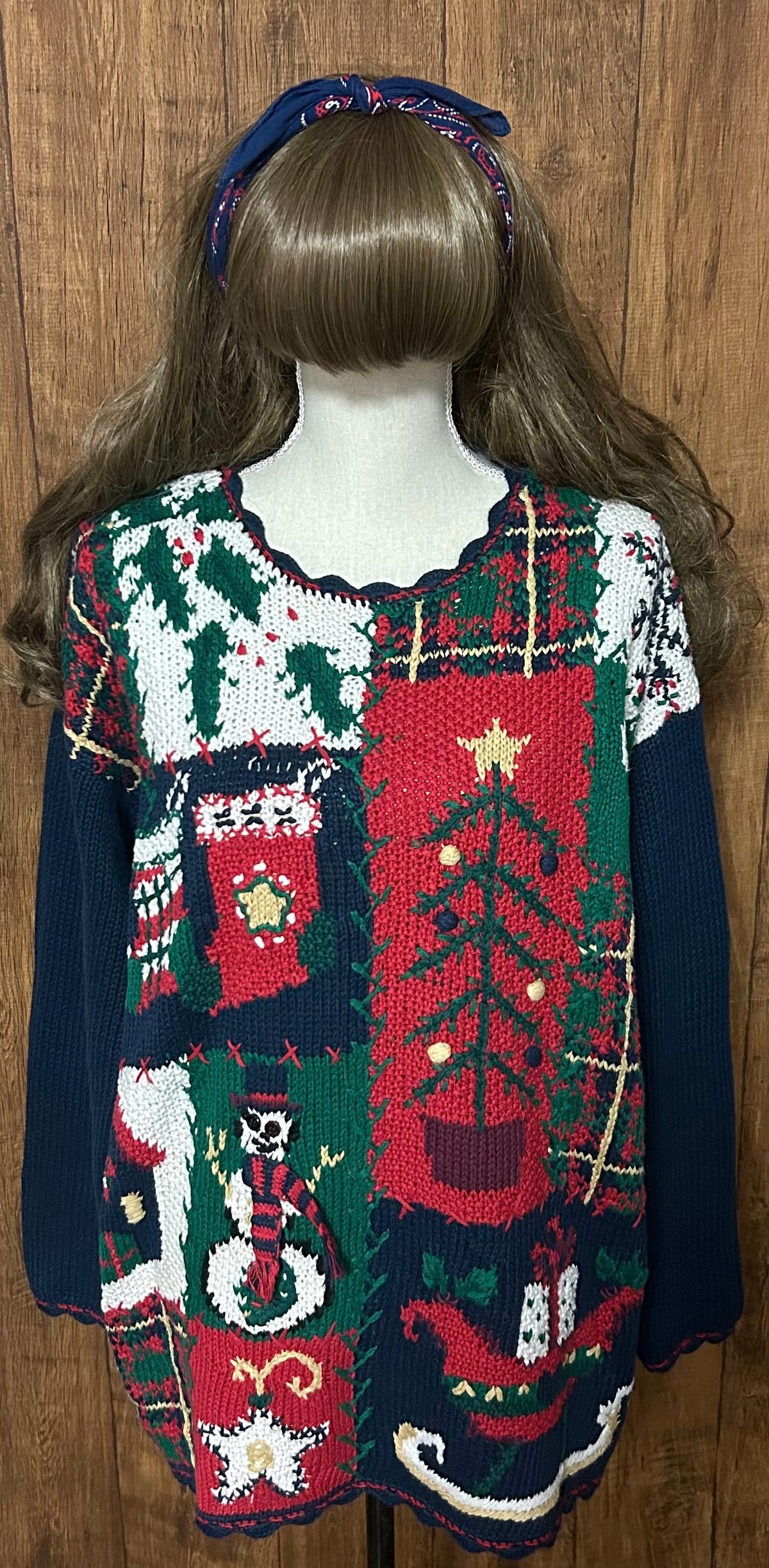 クリスマス アグリー セーター ニット 紺 ネイビー 刺繍