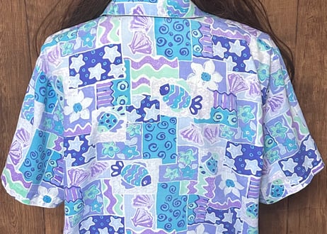 総柄 柄 シャツ 魚 花 夏 半袖 ヴィンテージ パステル カラフル レトロ カントリー 個性的 おしゃれ かわいい USA 古着/club723 クラブ723(N803)
