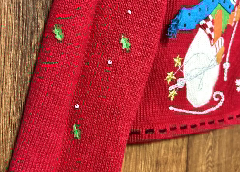 ニットカーディガン　アグリーニット　刺繍　立体　クリスマス　セーター L クリスマス アグリー ニット カーディガン 赤 刺繍 装飾 スノーマン