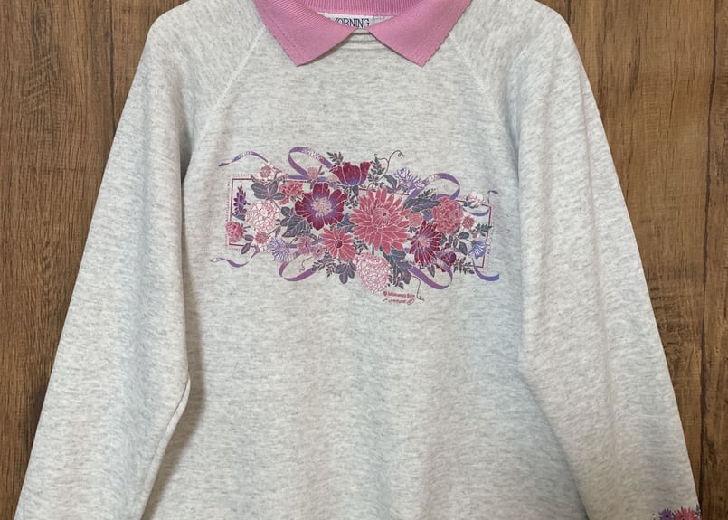 古着 ビンテージ 90s USA 花 ゴルフ 襟付 トレーナー スウェット 美品 USA製 90s 90年代 花柄 ハート レース 鍵編み 襟付き スウェット