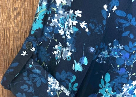 花柄 総柄 シャツ 長袖 七分 胸ポケット 紺 ネイビー レトロ カントリー おしゃれ かわいい ヴィンテージ used vintage 古着/club723 クラブ723(N766)