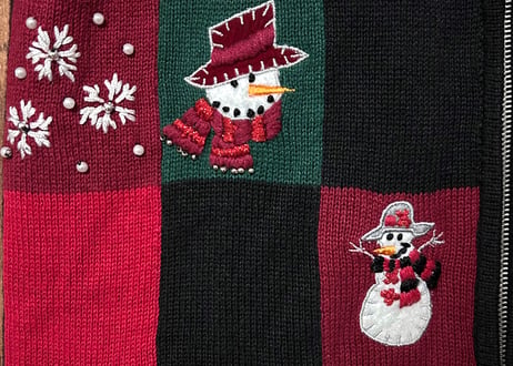 刺繍 ニット カーディガン スノーマン 雪だるま 雪 冬 クリスマス カラフル ファンシー おしゃれ かわいい ヴィンテージ vintage used 古着/club723 クラブ723(N724)