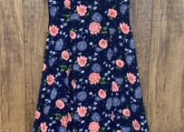 レトロ　ヴィンテージ  ロング　ワンピース　花柄　総柄　ネイビー　紺　半袖　古着　used vintage/ club723 (N187)