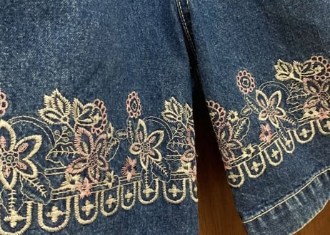 basic EDITIONS ショートオール　ショートオーバーオール　サロペット　デニム　花　刺繍　ゆったり　大きめ　big ビッグ　古着　vintage used/ club723(N59)