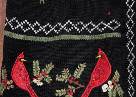 刺繍 ニット カーディガン カーデ 黒 クリスマス アグリー セーター 赤い鳥 ヴィンテージ レトロ おしゃれ かわいい vintage used 古着/club723 クラブ723(N593)