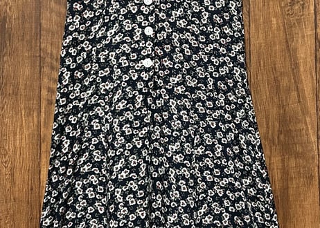 小花 柄 ロング マキシ ワンピース 紺 ネイビー レトロ カントリー ガーリー かわいい USA ヴィンテージ vintage used 古着/club723(N515)
