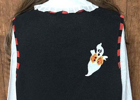 ハロウィン ハロウィーン ニットベスト おばけ 黒 刺繍 装飾 星 月 ファンシー レトロ 個性的 かわいい ヴィンテージ USA 古着/club723 クラブ723(N708)
