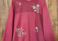 花 刺繍 スウェット スエット トレーナー ピンク おしゃれ 装飾 個性的 レトロ カントリー 個性的 かわいい USA vintage used 古着/club723(N456)