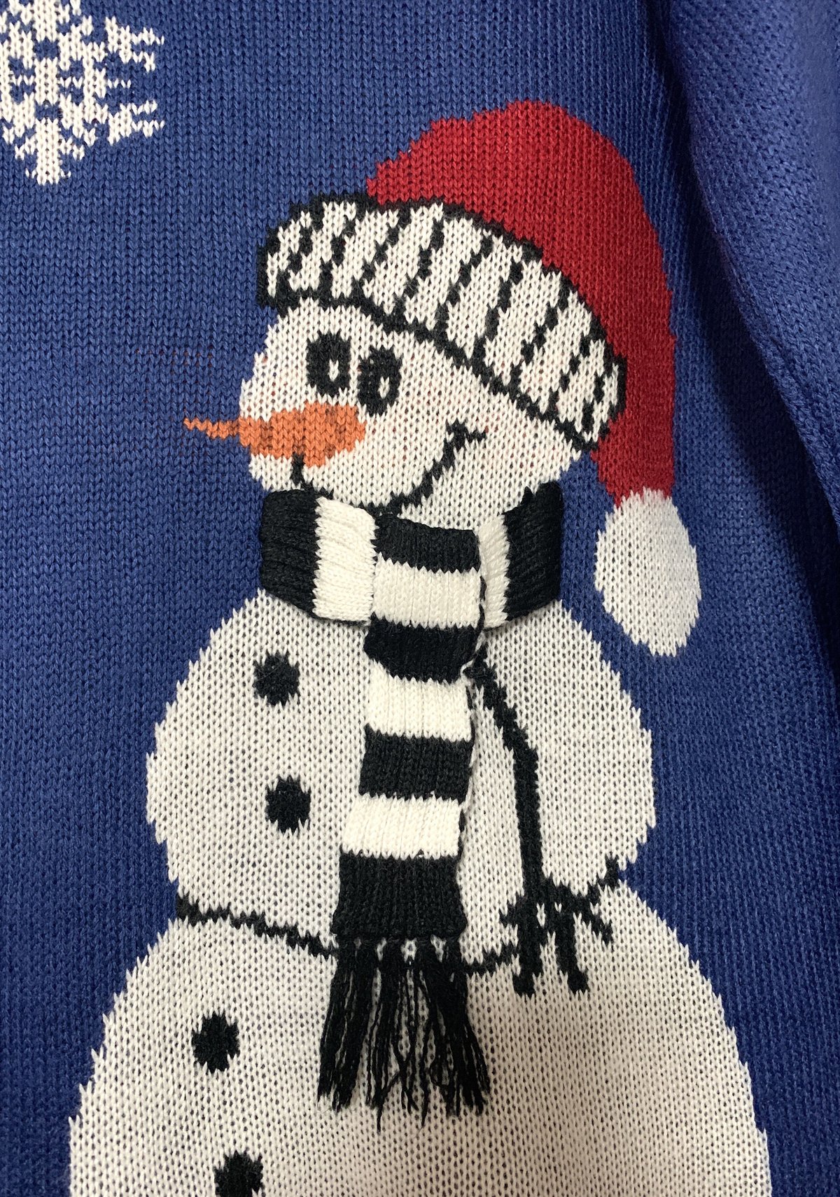 アグリー セーター クリスマス ニット カーデ ハンドメイド スノーマン 雪 紺 アグリー セーター クリスマス ニット 青 スノーマン 雪だるま
