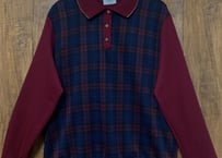 レトロ クラシカル トップス 長袖 襟 チェック エンジ ボルドー 紺 ネイビー トラッド アイビー 個性的 おしゃれ USA vintage used 古着/club723(N273)