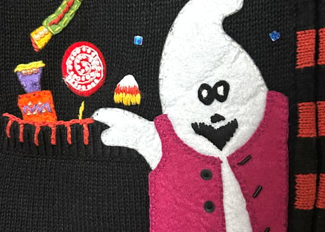 ハロウィン ハロウィーン ニットベスト おばけ 黒 刺繍 装飾 星 月 ファンシー レトロ 個性的 かわいい ヴィンテージ USA 古着/club723 クラブ723(N708)