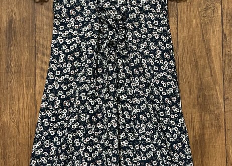 小花 柄 ロング マキシ ワンピース 紺 ネイビー レトロ カントリー ガーリー かわいい USA ヴィンテージ vintage used 古着/club723(N515)