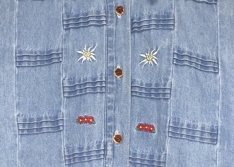 デニム シャツ 刺繍 花 小花 大きめ 大きい ゆったり 長袖 アメリカン カントリー レトロ チロリアン USA ヴィンテージ used vintage 古着/club723(N420)
