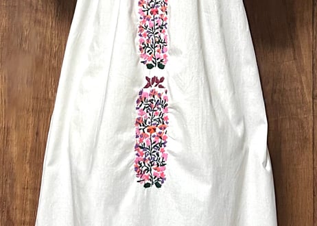 サンアントニーノ 刺繍 手刺繍 メキシカン ワンピース 白 花 ヴィンテージ エスニック ヒッピー カラフル メキシコ おしゃれ かわいい 古着/club723 クラブ723(N811)