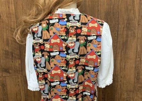 犬　dog ドッグ　動物　ベスト　リバーシブル　ハンドメイド　アメリカ　USA　古着　ヴィンテージ　 vintage ユーズド used アメリカン　カントリー/club723 (N29)