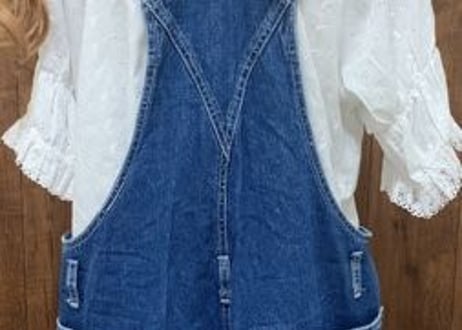 basic EDITIONS ショートオール　ショートオーバーオール　サロペット　デニム　花　刺繍　ゆったり　大きめ　big ビッグ　古着　vintage used/ club723(N59)