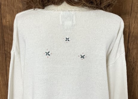 クリスマス アグリー セーター ニット カーデ 白 刺繍 手刺繍 ツリー クリスマスツリー アメリカン カントリー レトロ 個性的 かわいい vintage used 古着/club723(N382)