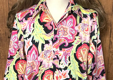 Ralph Lauren ラルフ ローレン 柄 シャツ 七分袖 七分 ヴィンテージ カラフル レトロ ヒッピー 個性的 おしゃれ かわいい used vintage 古着/club723(N569)