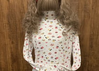 古着　ロンT タートルネック　長袖　トップス　インナー　総柄　国旗　花　かわいい　USA アメリカ　used vintage /club723(N111)