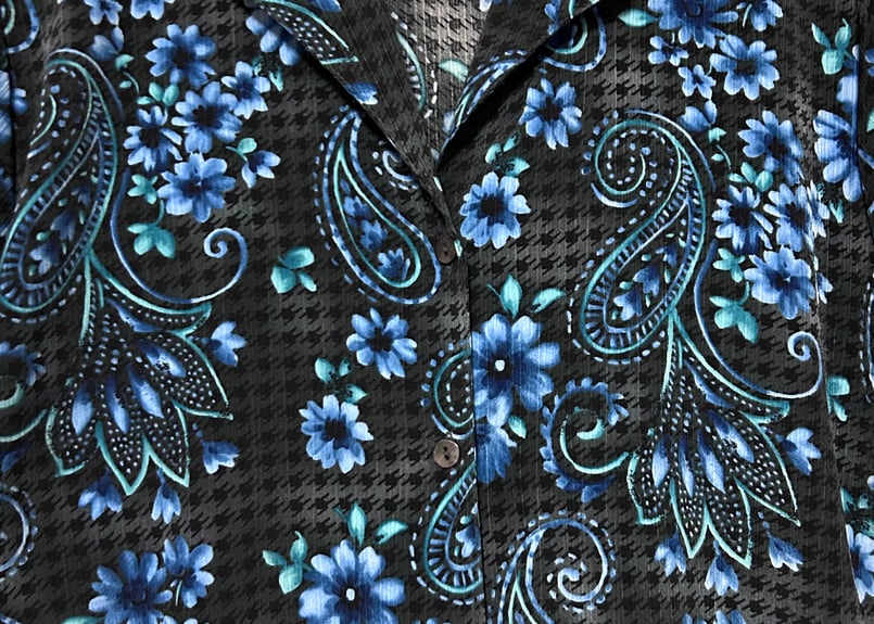 花柄 ペイズリー 柄 シャツ 半袖 黒 青 ブルー ゆったり 大きめ 大きい